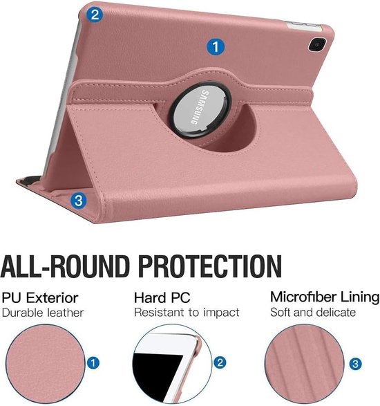 Hoes Geschikt voor Samsung Galaxy Tab S10 FE / S10 Lite / S9 FE / S9 hoes Rose Goud – Hoes Geschikt voor Samsung Galaxy Tab S10 FE / S10 Lite / S9 / S9 FE tablet hoes – 360° draaibaar bookcase - Ntech