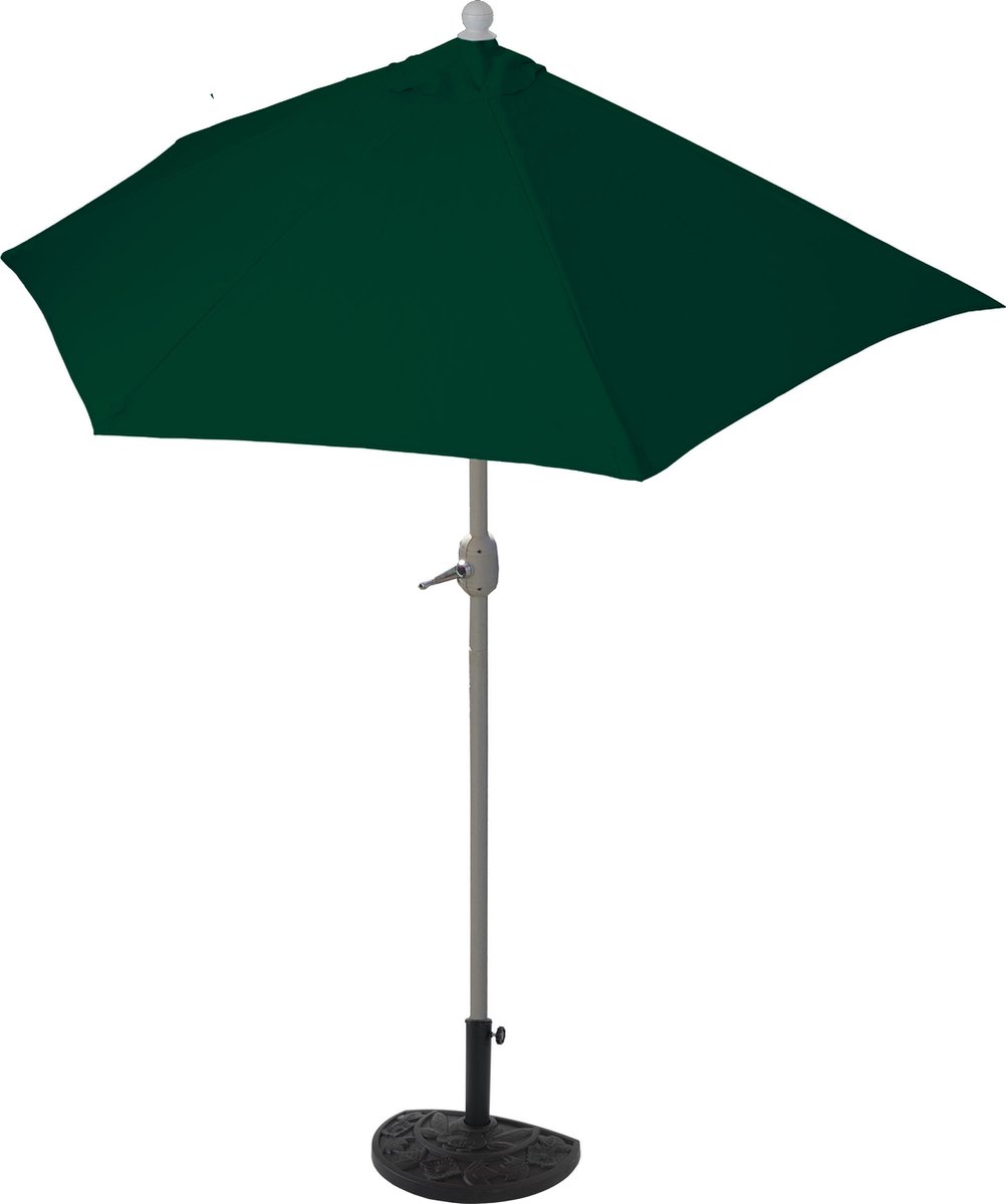 Parasol halfrond Parla, halfparasol balkonparasol, UV 50+ polyester/aluminium 3kg ~ 300cm groen met standaard