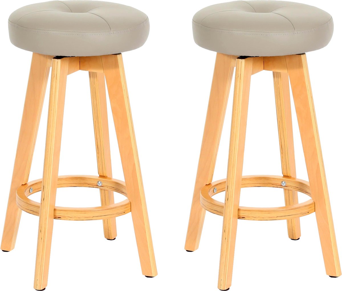 MCW Set van 2 barkrukken Navan, barkruk counter stool, hout imitatieleer draaibaar ~ taupe, lichtgekleurde poten
