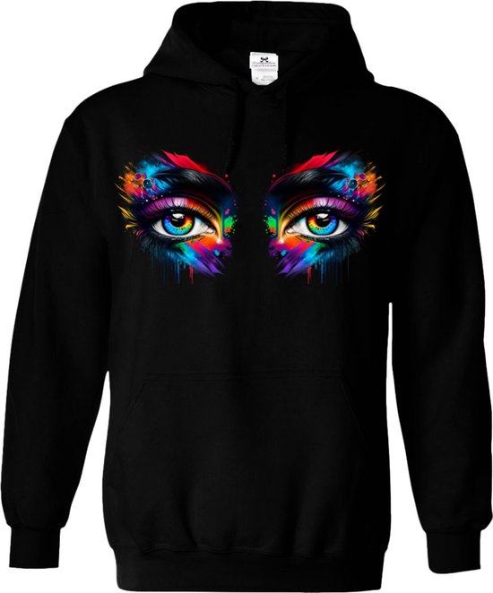 Dames hoodie-print-eyes-zwart-Maat XXL
