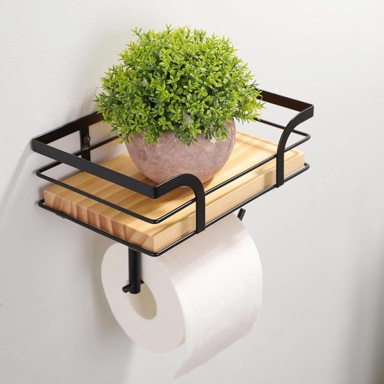 Houten Toiletpapierhouder Tinyyo Toiletrolhouder Met Plankje - Hout, Voor In De Badkamer En Toilet Toiletrolhouder Industrieel