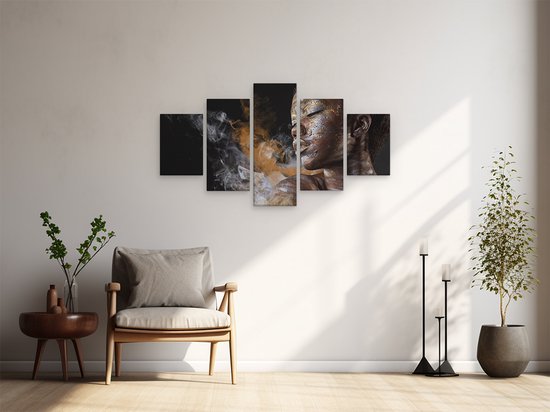 Artaza Peinture sur Toile Pentaptyque Femme Africaine avec Argent et Or - 150x80 - Photo sur Toile - Impression sur Toile