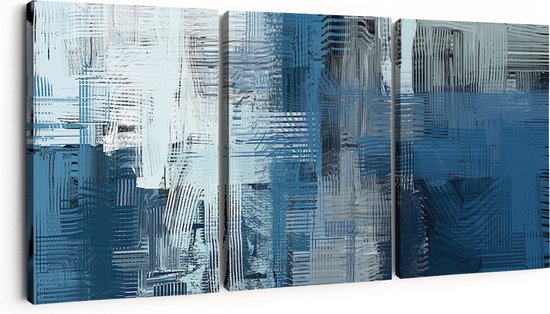 Artaza Peinture sur toile triptyque Art abstrait – Coups de pinceau Blauw Witte – 90 x 40 – Photo sur toile – Impression sur toile