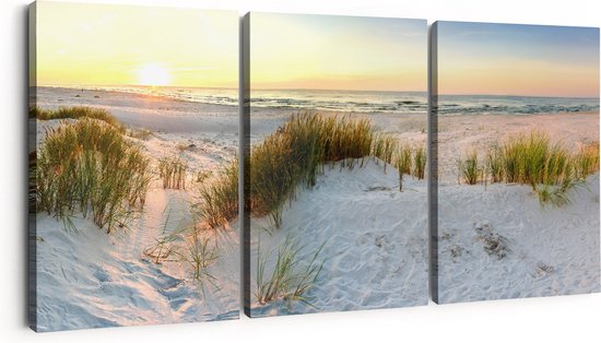 Artaza Canvas Schilderij Drieluik Strand En Duinen Tijdens Zonsondergang - 90x40 - Foto Op Canvas - Canvas Print