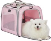 Transportbox voor katten en honden, opvouwbare draagtas, hondentas voor katten, kleine honden, draagbare honden, vliegtas, reistas voor honden, met schouderriem en uitbreidbaar bed, L, roze