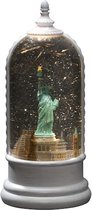 LED Sneeuwlantaarn New York met Vrijheidsbeeld en NY highlights | roterend | 12,5 x 27,8 cm | warmwit | op batterij of USB-C kabel | kerstverlichting