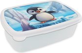 Broodtrommel Wit - Lunchbox Pinguïn - Meisjes - Pooldieren - Kinderen - Brooddoos 18x12x6 cm - Brood lunch box - Broodtrommels voor kinderen en volwassenen