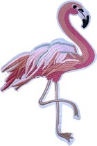 Roze Flamingo XXL Strijk Embleem Patch Links 18 cm / 28 cm / Roze Zalm Wit Zilver