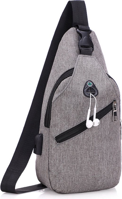 Petit sac bandoulière ! Sac latéral avec port USB - Grijs - Sac à bandoulière multifonctionnel moderne