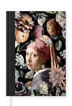 Notitieboek - Schrijfboek - Meisje met de parel - Bloemen - Vermeer - Pastel - Kunstwerk - Schilderij - Oude meesters - Notitieboekje klein - A5 formaat - Schrijfblok