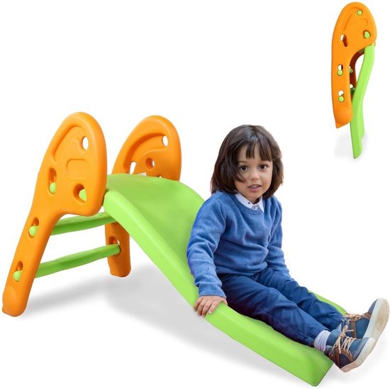 Foto: Mobiclinic dino glijbaan voor kinderen binnen en buiten inklapbaar inclusief mand en bal afgeronde randen antislip treden max 35kg