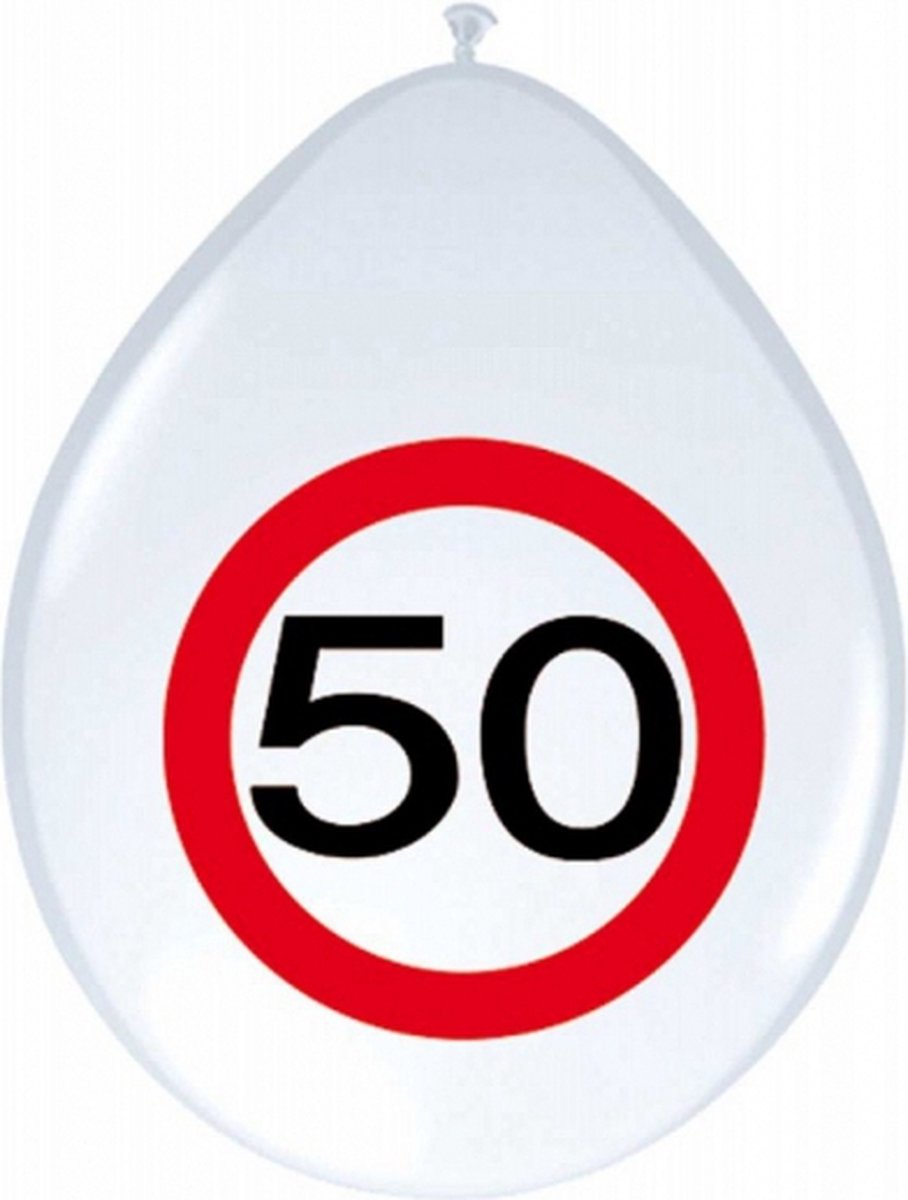 8x stuks Ballonnen 50 jaar verkeersbord feestartikelen/versiering verkeersbord - Folat