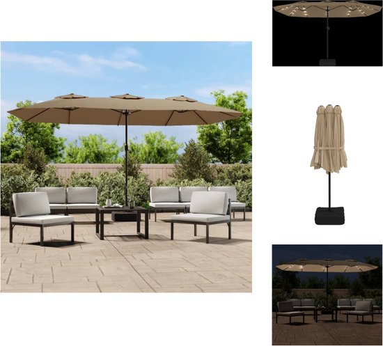 vidaXL Parasol double - Taupe et gris foncé - 449 x 265 x 245 cm - Éclairage LED- Polyester durable - Cadre solide - Parasol