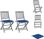 vidaXL Klapstoel Acaciahout - Blauw Kussens - Set van 2 - 48.5 x 57 x 91 cm - Tuinstoel