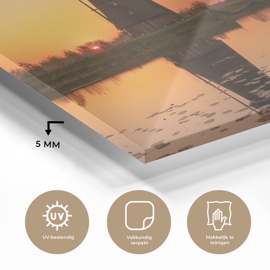 MuchoWow® Peinture sur Verre - Moulin à Vent - Horizon - Holland - 160x80 cm - Peintures sur Verre Acrylique - Photo sur Glas