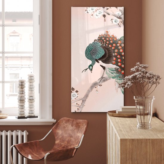 MuchoWow® Peinture sur Verre - Fleur - Paon - Ressorts - Japandi - 60x120 cm - Peintures sur Verre Acrylique - Photo sur Glas