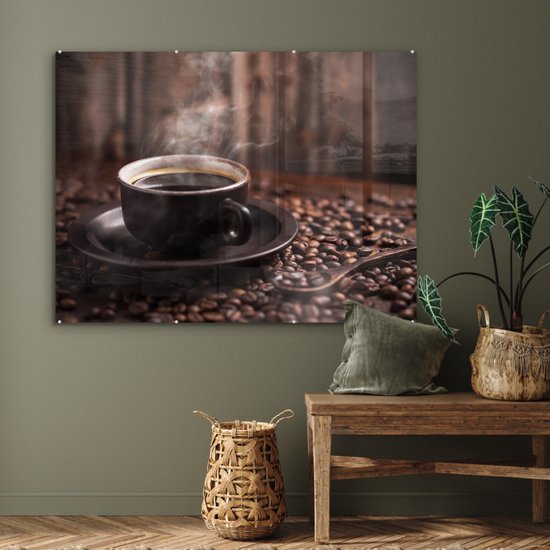 MuchoWow® Peinture sur verre 120x90 cm - Peinture sur verre acrylique - Café - Chaud - Grains de café - Photo sur verre - Peintures