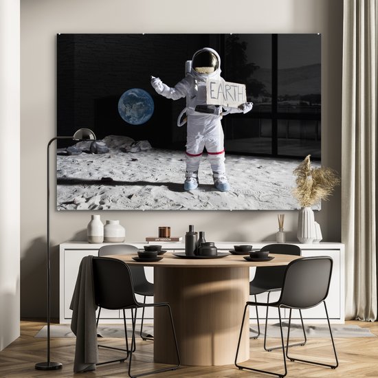MuchoWow® Peinture sur verre 150x100 cm - Peinture sur verre acrylique - Astronaute - Terre - Lune - Photo sur verre - Peintures