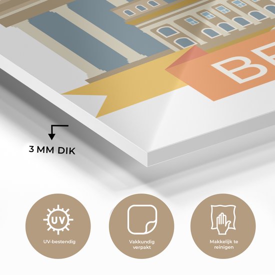 MuchoWow® Peinture sur verre 50x50 cm - Peinture sur verre acrylique - Illustration des sites touristiques de Berlin - Photo sur verre - Peintures