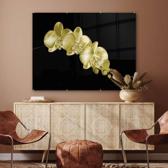 MuchoWow® Peinture sur verre 120x90 cm - Peinture sur verre acrylique - Les orchidées colorées sur fond noir - Photo sur verre - Peintures