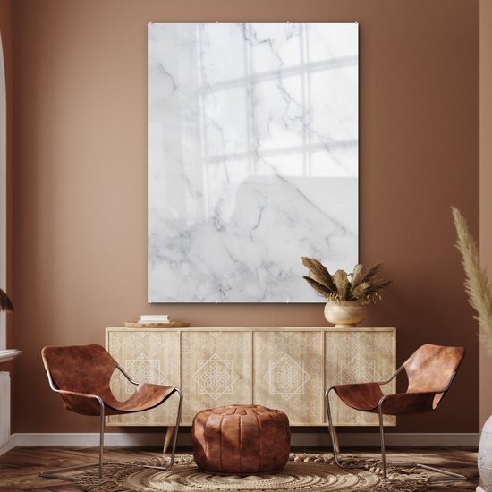 MuchoWow® Peinture sur verre 120x160 cm - Peinture sur verre acrylique - Marbre - Wit - Grijs - Luxe - Aspect marbre - Pierre - Photo sur verre - Peintures