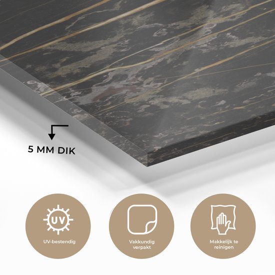 MuchoWow® Peinture sur verre - Marbre - Zwart - Or - Veine - 60x120 cm - Peintures sur verre acrylique - Photo sur Glas