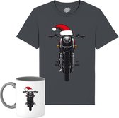 Kerstmuts Motor - Foute kersttrui kerstcadeau - Dames / Heren / Unisex Kleding - Grappige Kerst Outfit - T-Shirt met mok - Unisex - Mouse Grijs - Maat 4XL