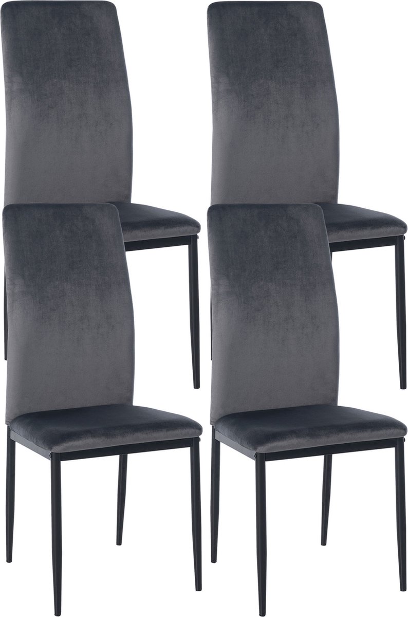 Clp Savino Set van 4 eetkamerstoelen Zonder armleuning Fauteuil Metalen onderstel grijs Fluweel