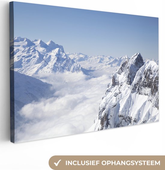 Canvas Schilderij Alpen - Sneeuw - Berg - 60x40 cm - Wanddecoratie