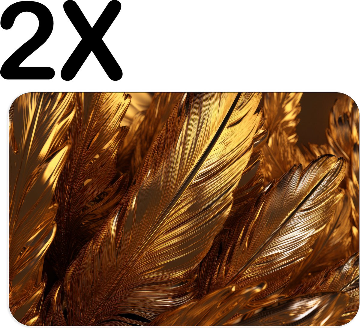 BWK Flexibele Placemat - Gouden Veren - Set van 2 Placemats - 45x30 cm - PVC Doek - Afneembaar
