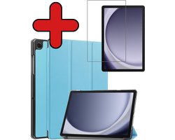 Hoesje - Geschikt voor Samsung Galaxy Tab A11 / A9 - Met Screenprotector - Hardcover Book Case - Trifold Bookcase Hoes - Hard Cover - Tablethoes - Lichtblauw
