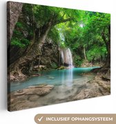 Canvas schilderij 120x90 cm - Wanddecoratie Jungle - Waterval - Planten - Water - Natuur - Muurdecoratie woonkamer - Slaapkamer decoratie - Kamer accessoires - Schilderijen op canvas