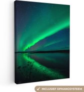 Canvas Schilderij Noorderlicht - IJsland - Sterrenhemel - Groen - Water - 30x40 cm - Wanddecoratie