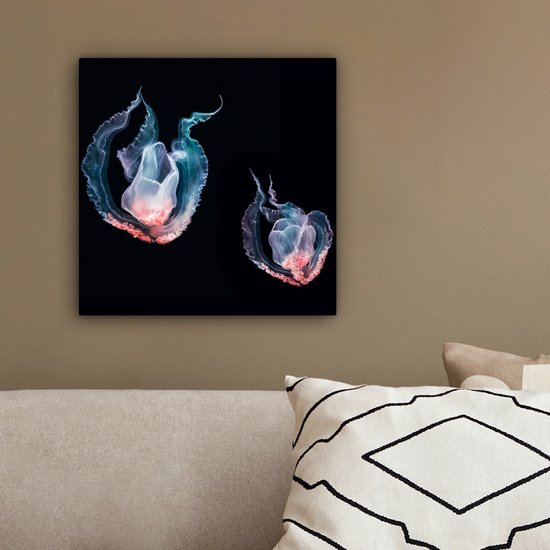 Tableau sur toile Méduse - Animaux aquatiques - Zwart - 20x20 cm - Décoration murale