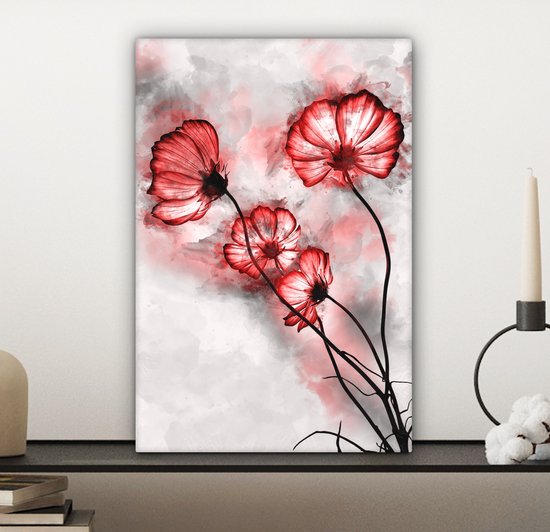 Peintures sur toile Fleurs - Aquarelle - Rouge - 20x30 cm - Décoration murale