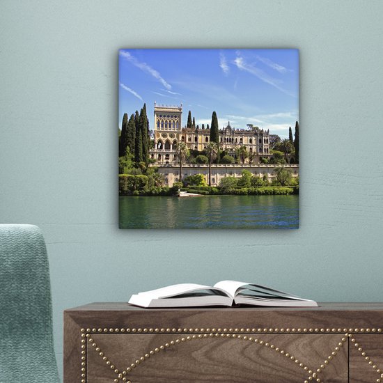 Tableau sur Toile Lac de Garde - Water - Maison - 20x20 cm - Décoration murale