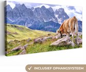 Canvas Schilderij Alpen - Koe - Berg - 80x40 cm - Wanddecoratie