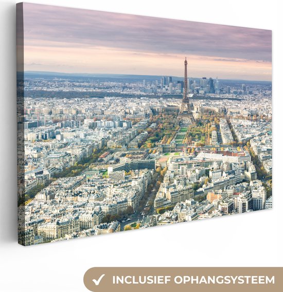 Luchtfoto Parijs met de Eiffeltoren Canvas 80x60 cm - Foto print op Canvas schilderij (Wanddecoratie)