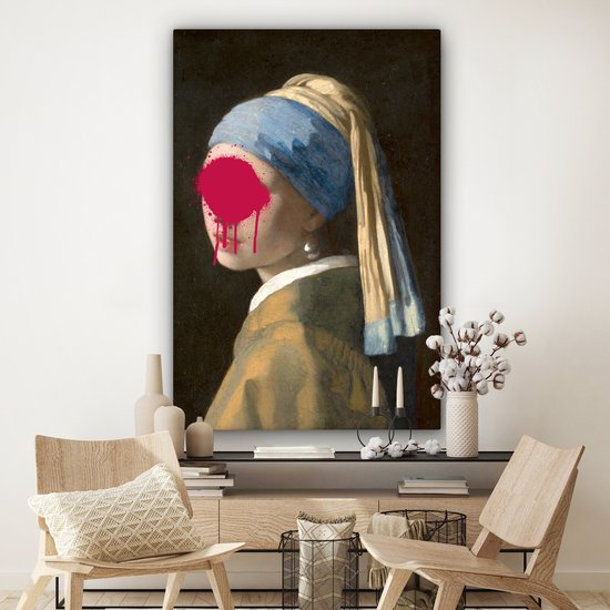 Canvas Schilderij Meisje met de parel - Johannes Vermeer - Roze - 120x180 cm - Wanddecoratie XXL - OneMillionCanvasses
