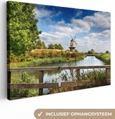 Canvas schilderij 150x100 cm - Wanddecoratie Molen in Gorinchem - Muurdecoratie woonkamer - Slaapkamer decoratie - Kamer accessoires - Schilderijen