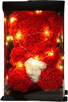 Livano Rozen Beertje - Valentijn Cadeautje Voor Haar & Hem - Rose Bear - Rozen Beer - Teddy - Vrouw - Rood & Wit
