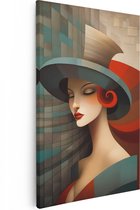 Artaza Canvas Schilderij Vrouw met een Hoed - Abstract - Kleur - 80x120 - Groot - Foto Op Canvas - Wanddecoratie Woonkamer