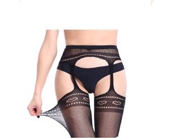 Erodit®Sexy luxe zwarte gaas met hartjes print panty - jarretelgordel - Luxe panty - Cadeau voor Vrouw- jarretel kousen - erotische kousen