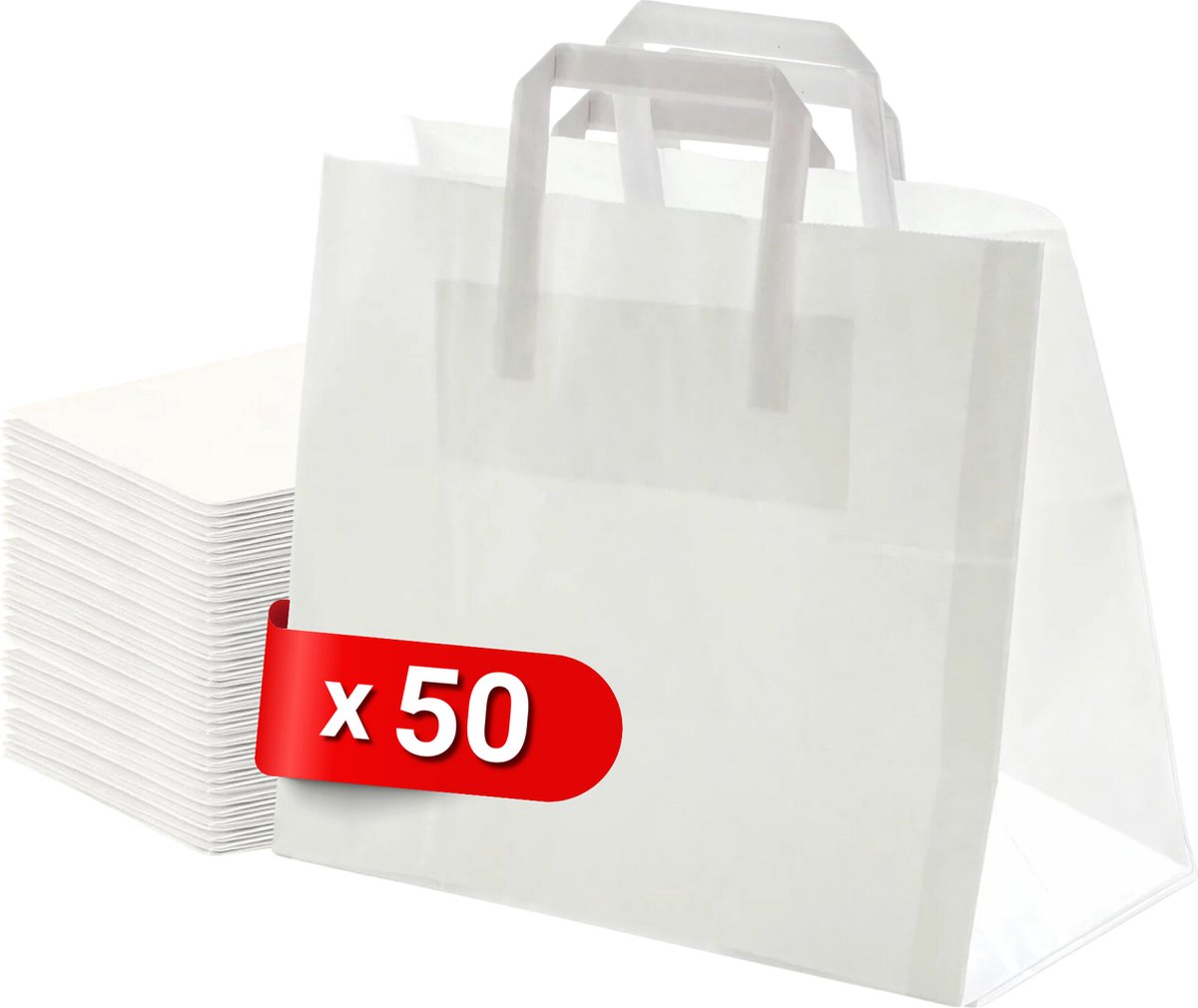 Tavas Papieren tasjes 50 stuks wit 26x17x25 cm papieren tasjes met handvat Cadeautasjes kerst