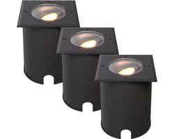 HOFTRONIC - Set van 3 Cody LED Grondspots XL Zwart - Vierkant - Dimbaar en kantelbaar - IP67 Waterdicht - RVS - GU10 4.5W 345 Lumen - 2700K warm wit licht - Geschikt voor tuin, oprit en pad