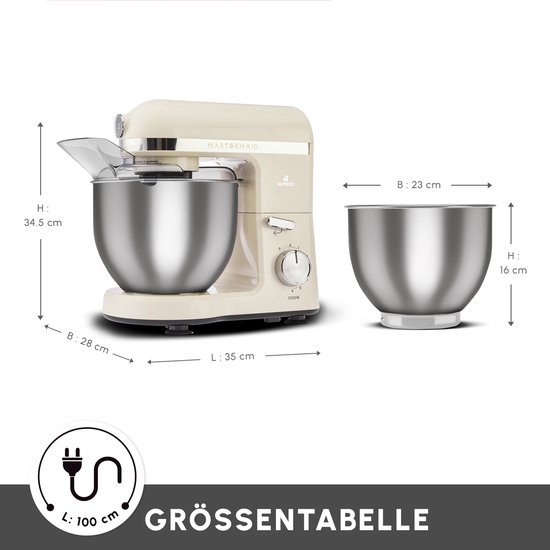 Karaca Mastermaid Chef Pro Dubbelarmige Keukenchef 1500W Zachte Room, Glanzende Room, 1500W, 5 L Mixer, Keukenmachine, Snelheidsinstelling, Deeghaak, Kloppen, Kneden en mengen van Karaca — afbeelding 2