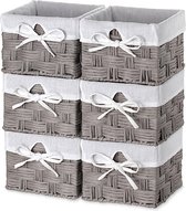 Set van 6 geweven opbergmanden, gevlochten vierkant papiertouw handgeweven organisator opbergdoos met inzetstuk voor babykamer, kinderspeelgoed - 14x14x10cm/grijs