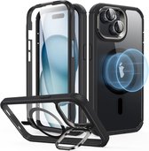 ESR Armor Tough HaloLock Hoesje Geschikt voor Apple iPhone 15 Plus | Compatibel met MagSafe | met Stash Stand Kickstand | Full Protect | Extra Camera Bescherming | Transparant Zwart