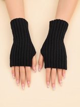 Vingerloze Handschoenen - Polswarmers - Lange Gebreide Polswarmers - Vingerloze Handschoenen zonder vingers - Zonder vingertoppen - Zwart