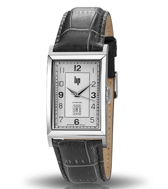LIP Orologio Uomo T26 Churchill Automatico | Pelle Grigia, Cassa Rettangolare Acciaio 316L, Vetro Zaffiro - 3